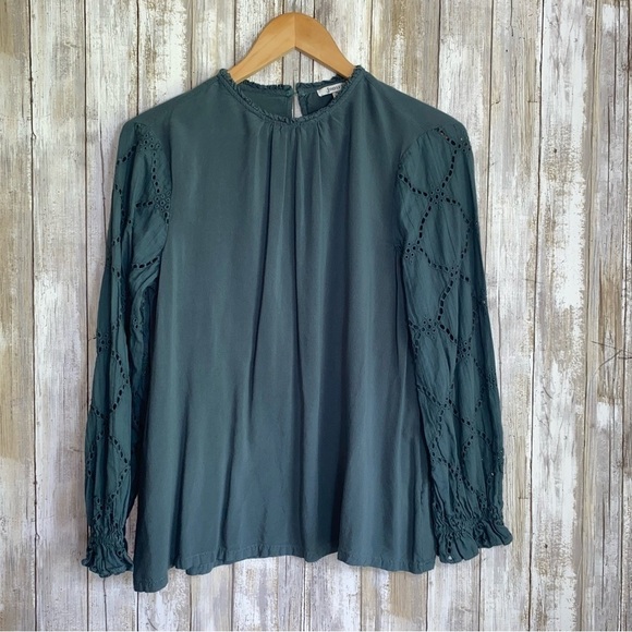 JODIFL Tops - Jodifl Blue/Green Eyelet Long Sleeve Blouse